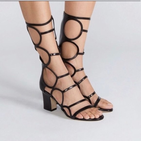 TAMARA MELLON ORION 75mm BLACK LEATHER SANDALS SIZE EU 8 - Picture 2 of 9